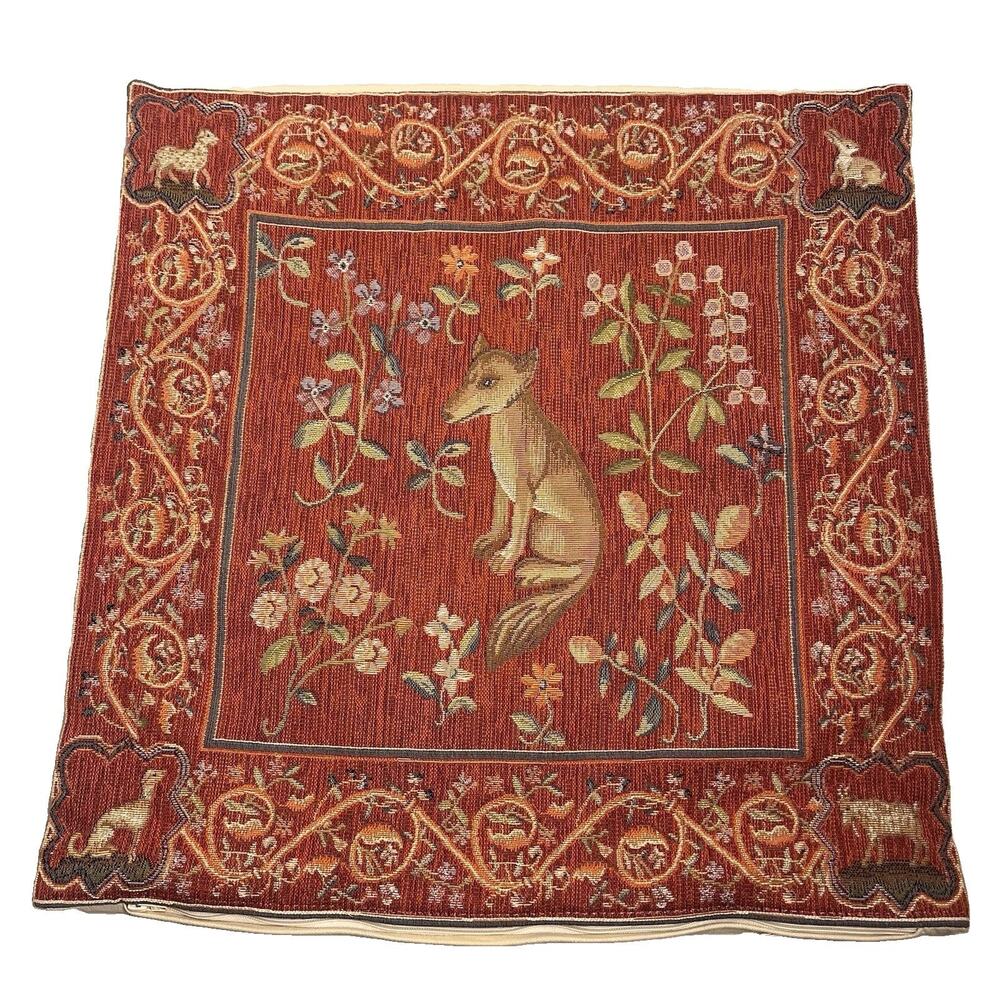 Medieval Fox Tapestry Pillow Cushion Cover Jacquard Woven France Goblus 18x19"